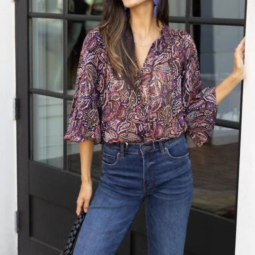 Sanctuary Royal Paisley Colorful‎ Blouse Size Medium NWT